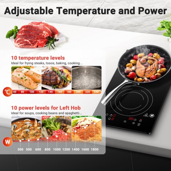 Sunmaki Portable Double Induction Cooktop 1800W Induction Cooker UL-ID1800